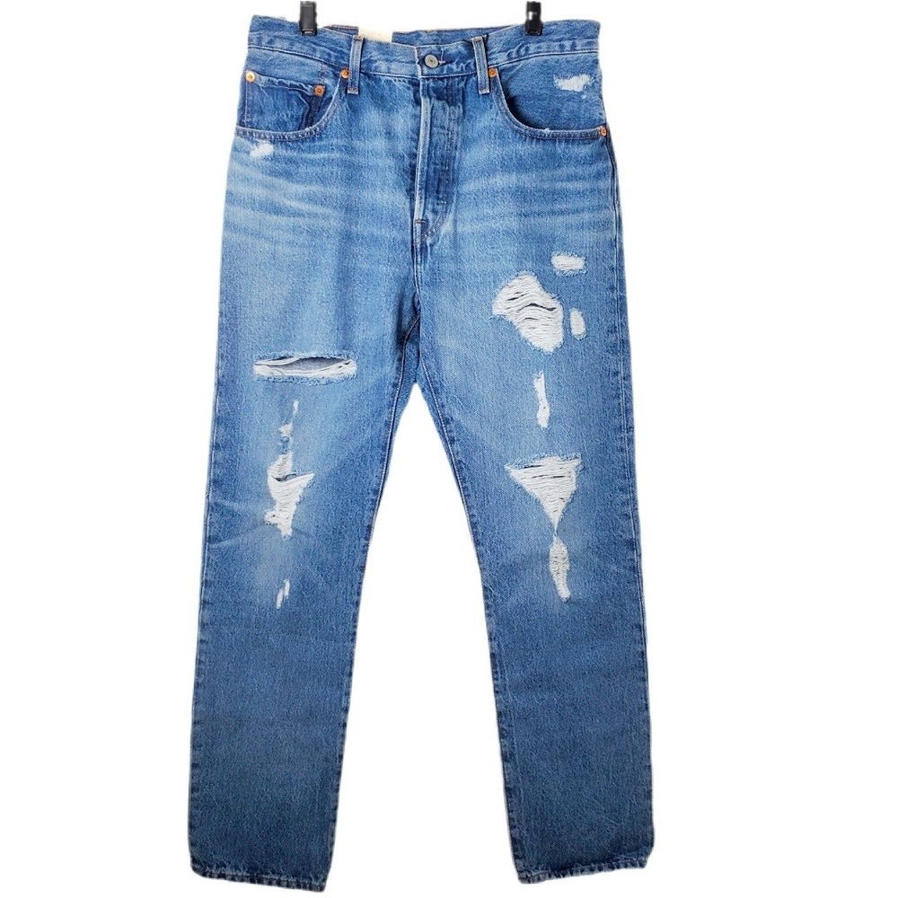 Levi's Premium 501 Original Fit Distressed Denim Jeans W30 L30 Medium Wash